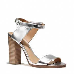 Coach Metallic Silver Lexey Strappy Block Heels
